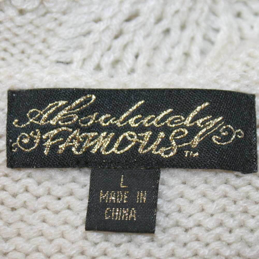 ABSOLUTELY FAMOUS Vest Knit Long Boho Shrug Neutral Statement Collar Cream Large - Picture 7 of 17